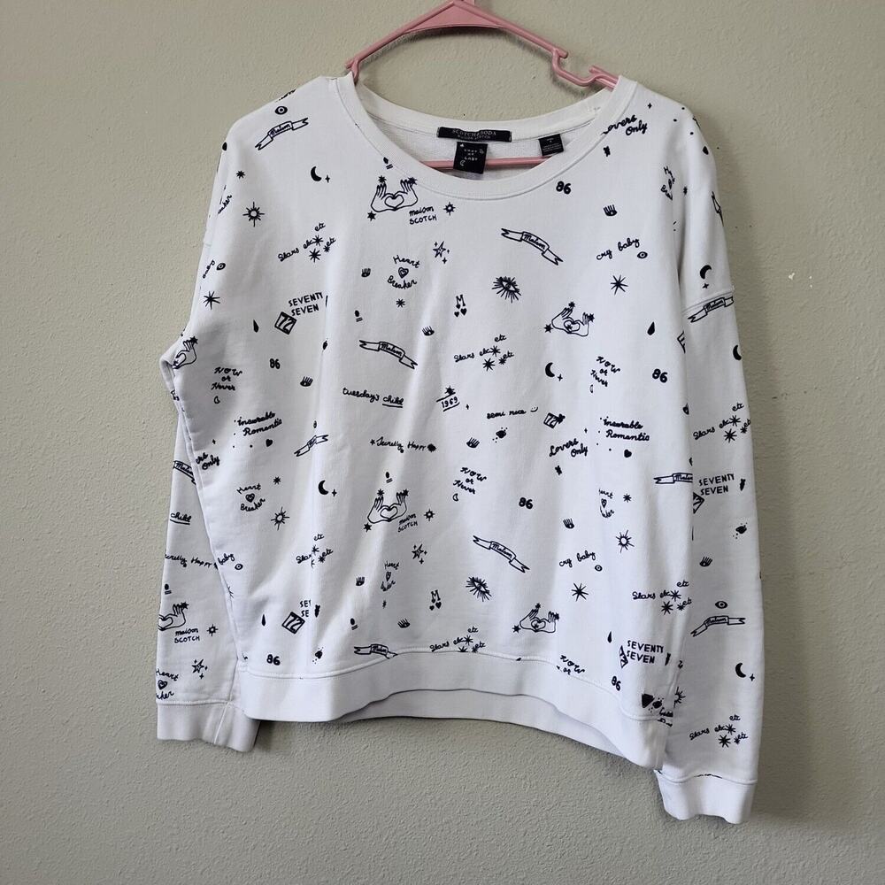 Scotch &‎ Soda Maison Womens White Long Sleeve Pullover Sweatshirt Size Small